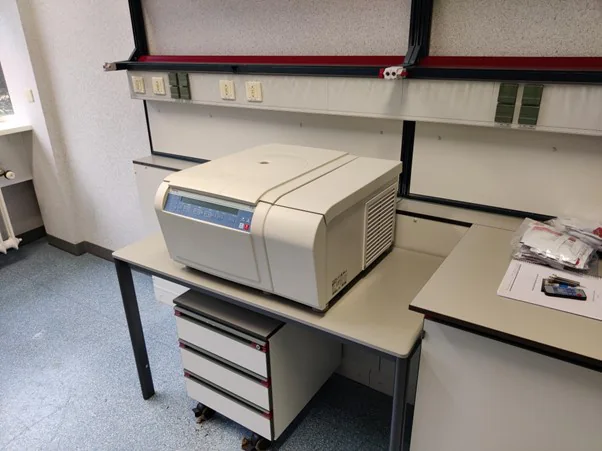 Benchtop centrifuge on a laboratory bench at Pivot Park