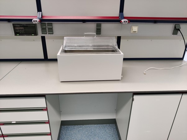 Water bath on a laboratory bench at Pivot Park